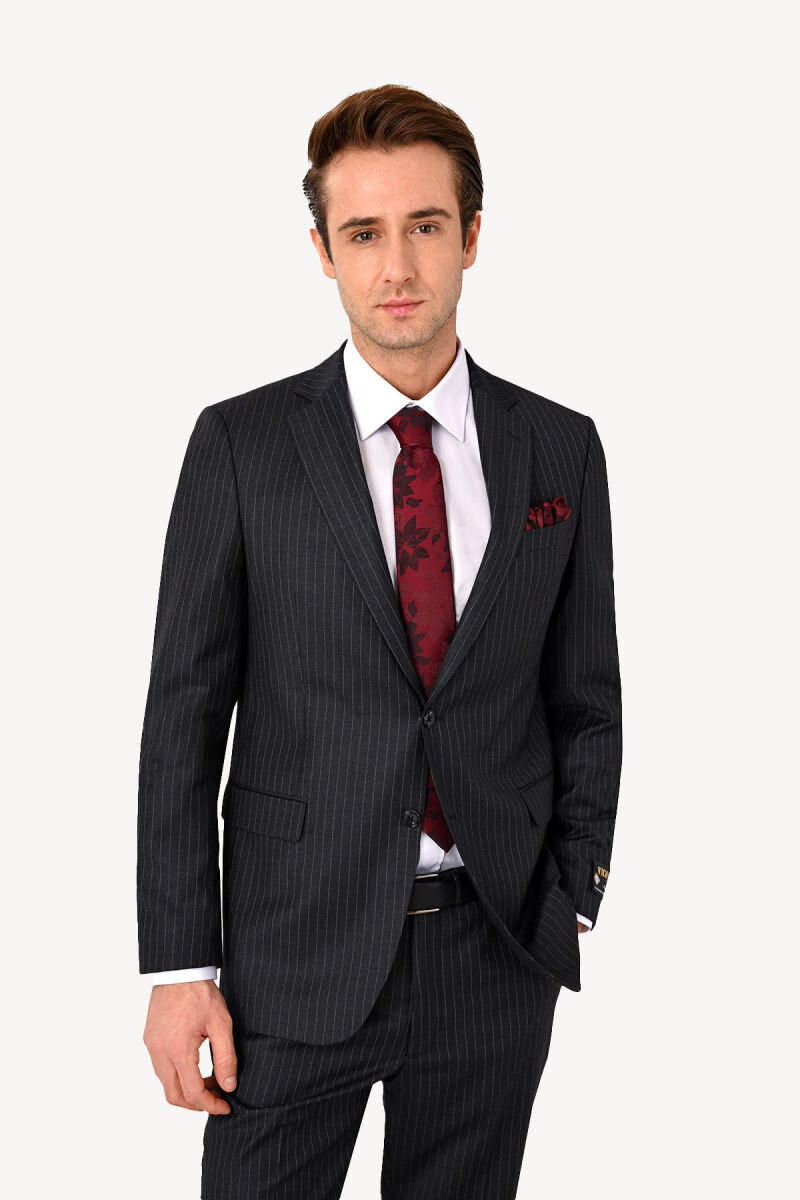 Erkek Regular Fit Çizgili Takım Elbise - 2