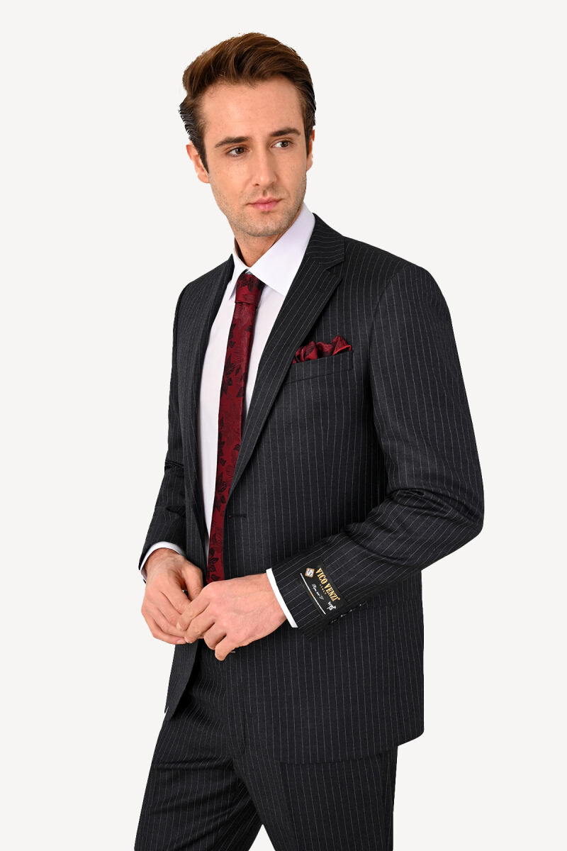 Erkek Regular Fit Çizgili Takım Elbise - 3