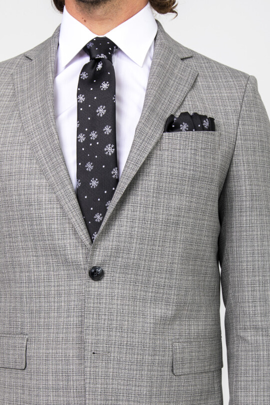 Erkek Gri Regular Fit Desenli Takım Elbise