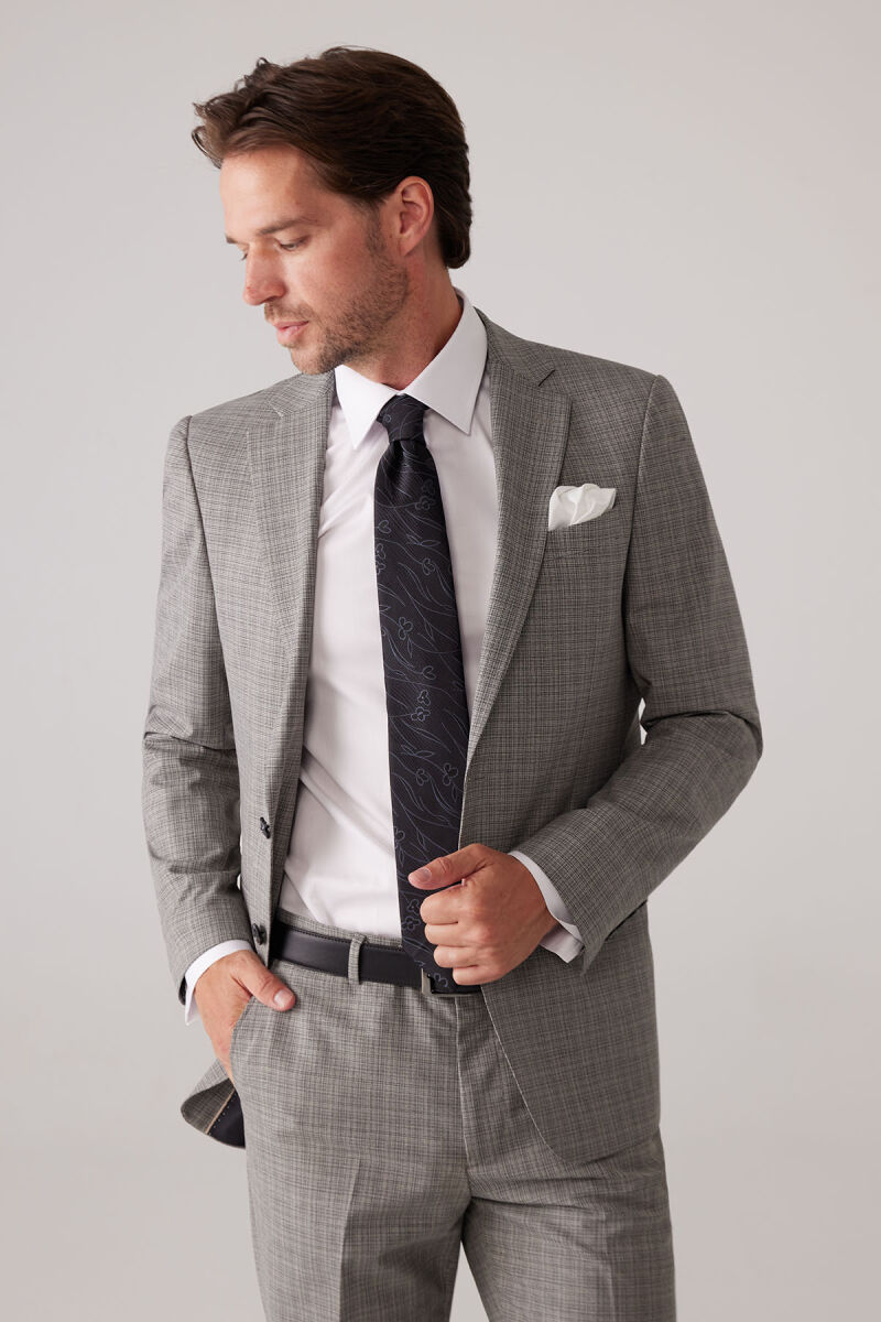 Erkek Gri Regular Fit Desenli Takım Elbise - 3