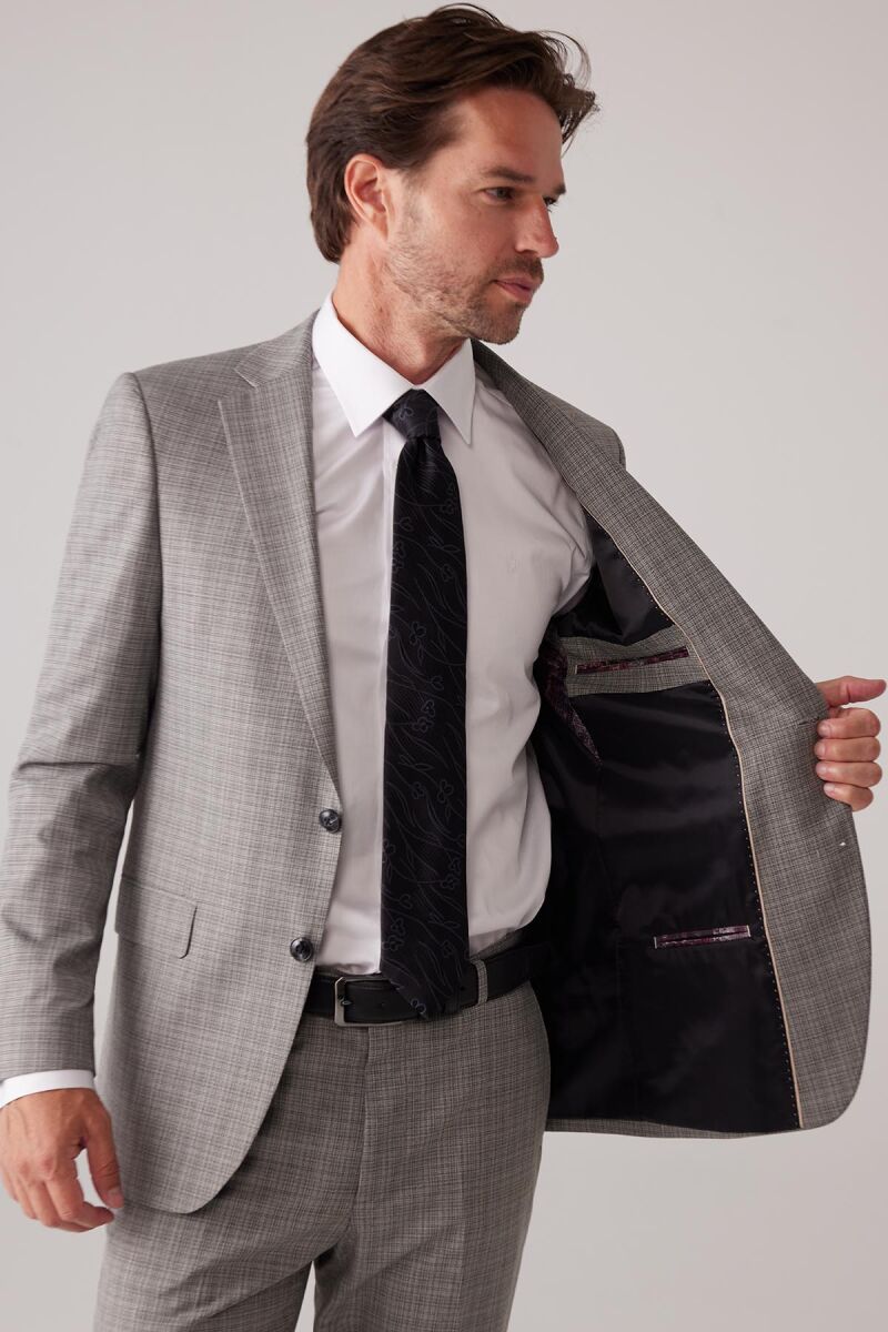 Erkek Gri Regular Fit Desenli Takım Elbise - 5