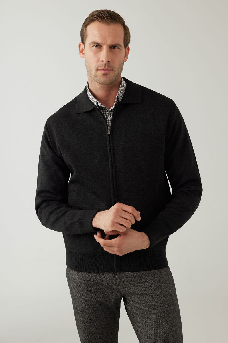 Erkek Regular Fit İçi Astarlı Fermuarlı Triko Hırka - 1