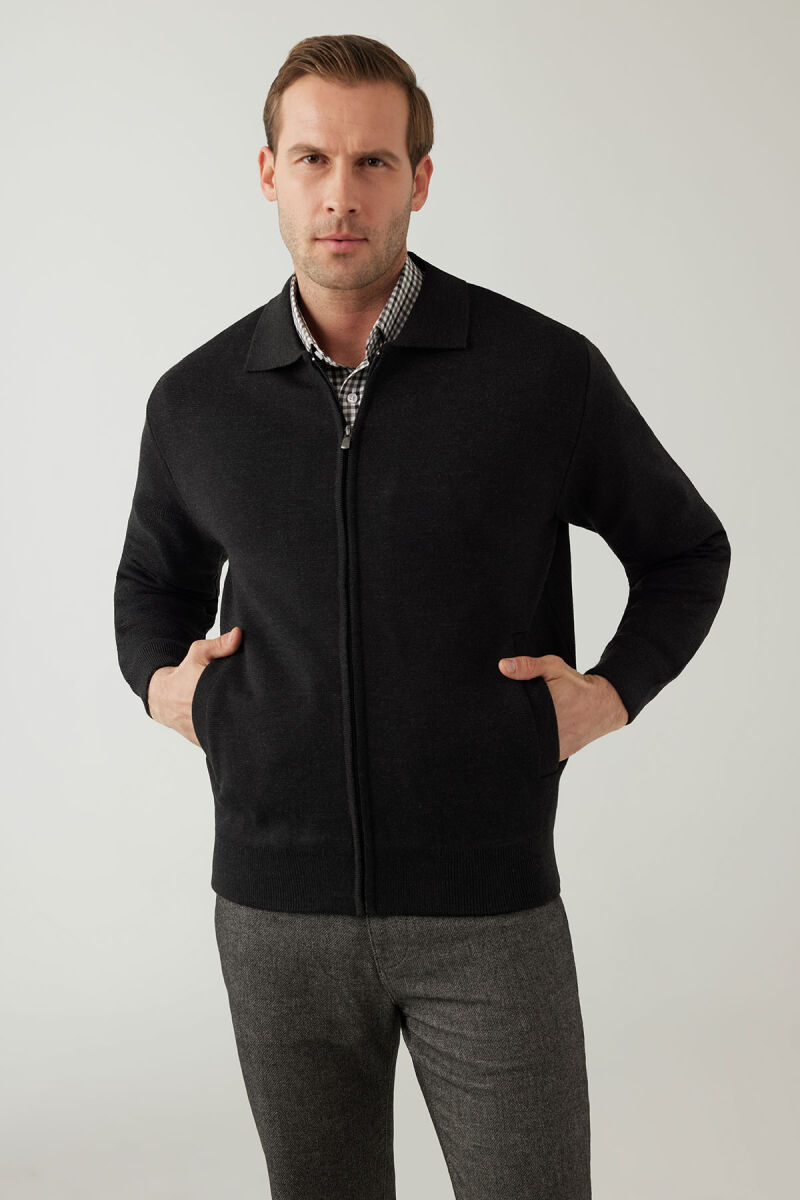 Erkek Regular Fit İçi Astarlı Fermuarlı Triko Hırka - 2