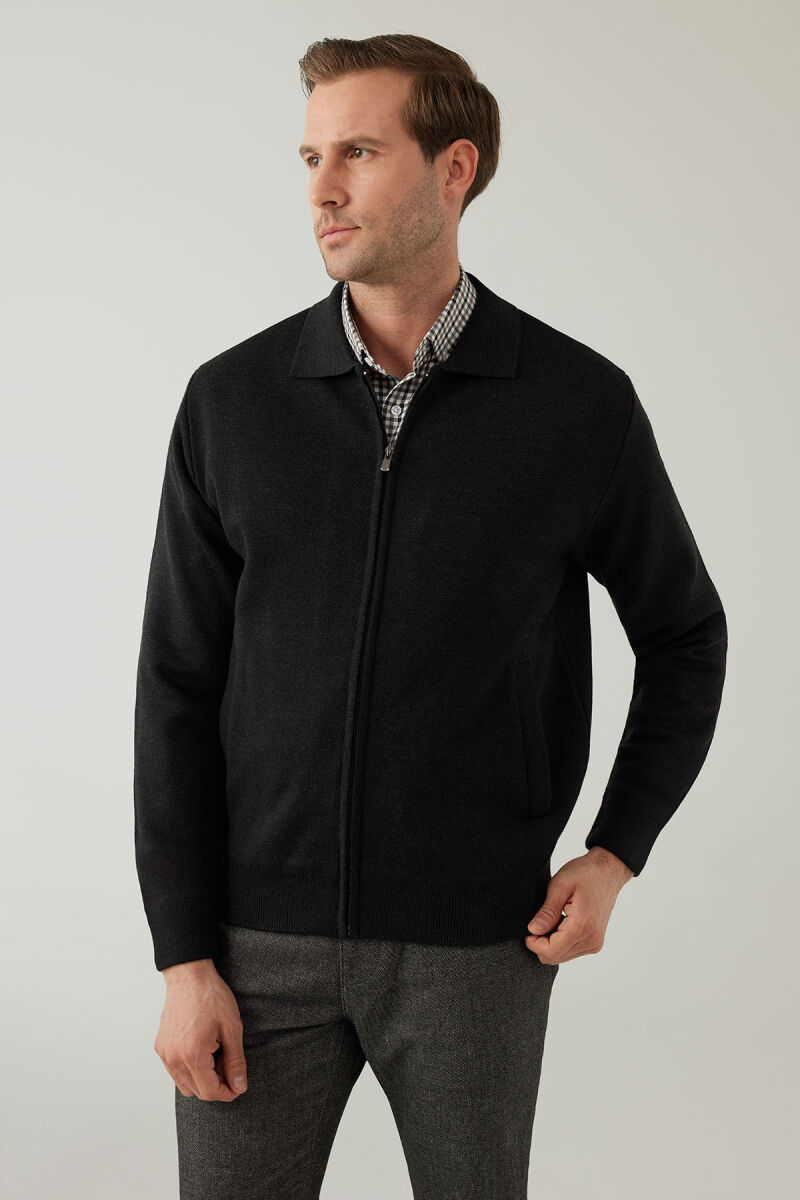 Erkek Regular Fit İçi Astarlı Fermuarlı Triko Hırka - 5