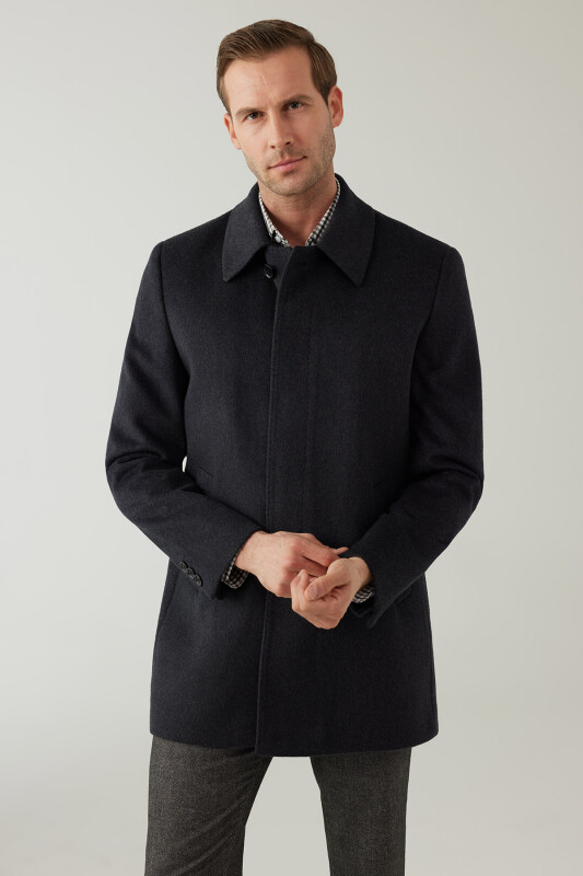 Erkek Füme Regular Fit Kaşmir Kısa Kaban