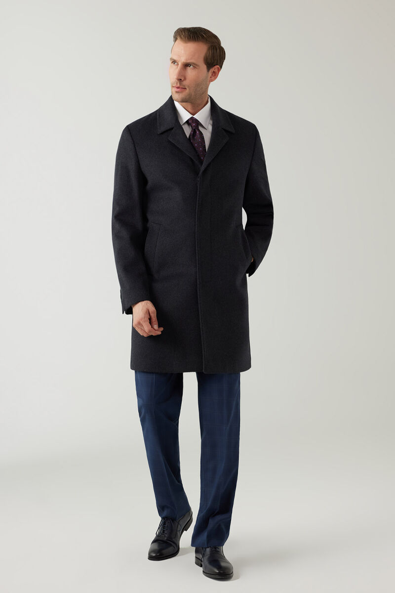 Erkek Gri Regular Fit Mono Yaka Kaşmir Palto - 3