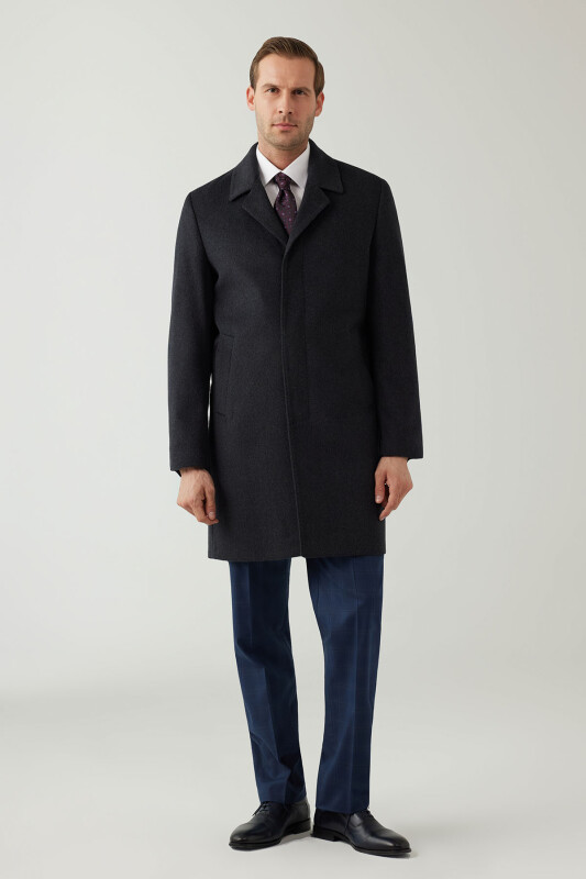Erkek Gri Regular Fit Mono Yaka Kaşmir Palto