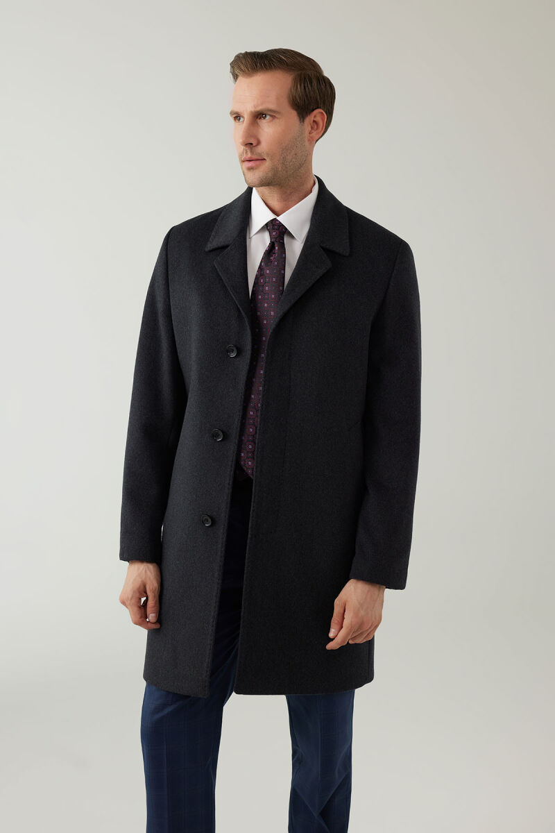 Erkek Gri Regular Fit Mono Yaka Kaşmir Palto - 6