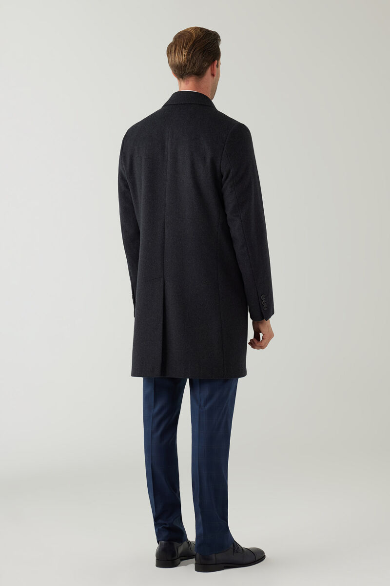 Erkek Gri Regular Fit Mono Yaka Kaşmir Palto - 9