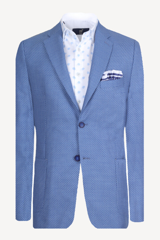 Erkek Saks Mavisi Desenli Klasik Spor Ceket - YSF