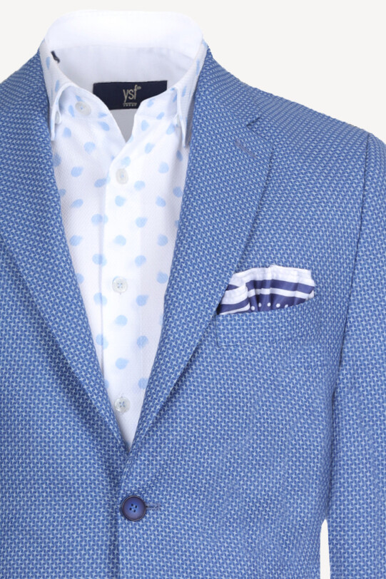 Erkek Saks Mavisi Desenli Klasik Spor Ceket - YSF (1)