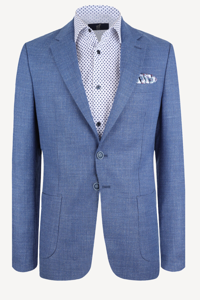 Erkek Saks Mavisi Keten Spor Ceket - 1