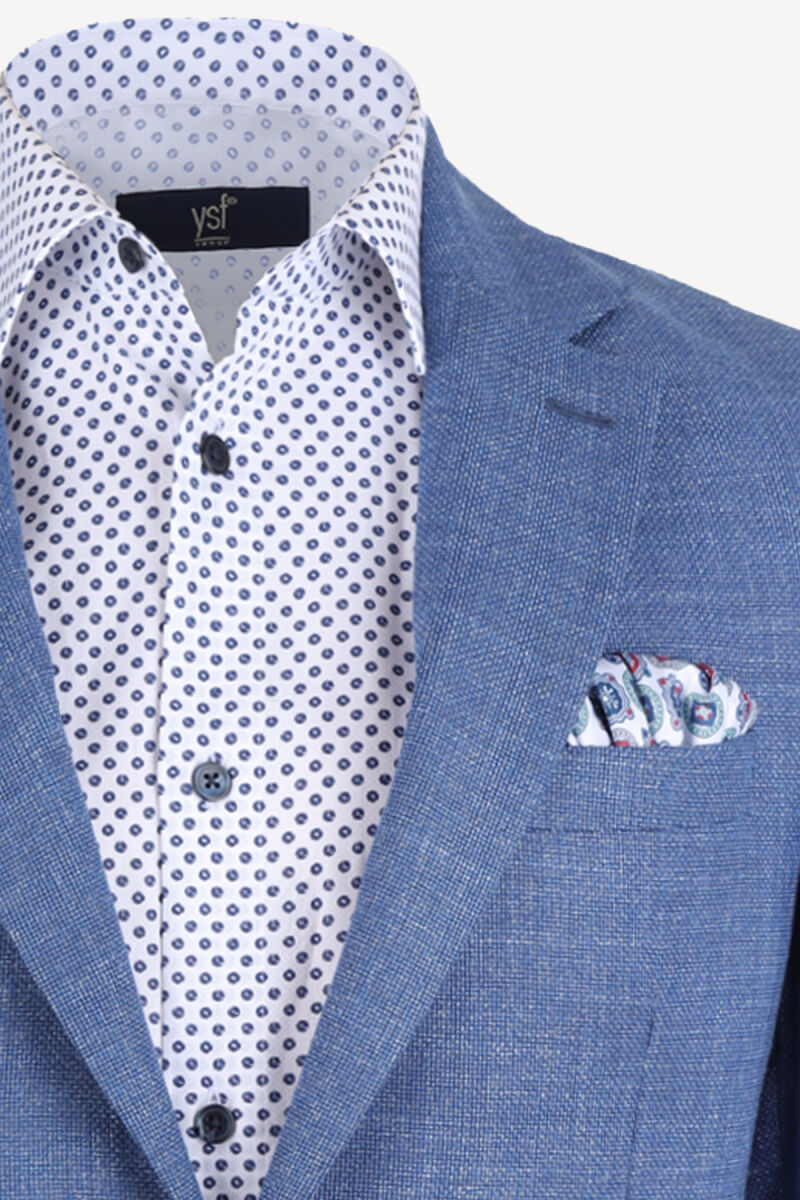 Erkek Saks Mavisi Keten Spor Ceket - 2