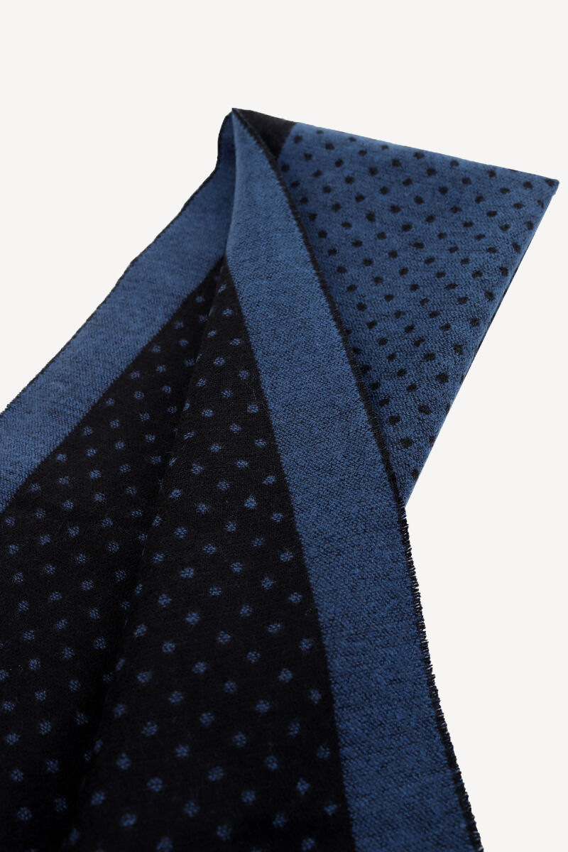 Erkek Saks Mavisi Noktalı Desen Kaşkol - 2