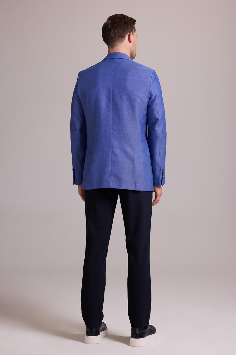Erkek Saks Mavisi Regular Fit Sivri Yaka Tek Ceket - 10