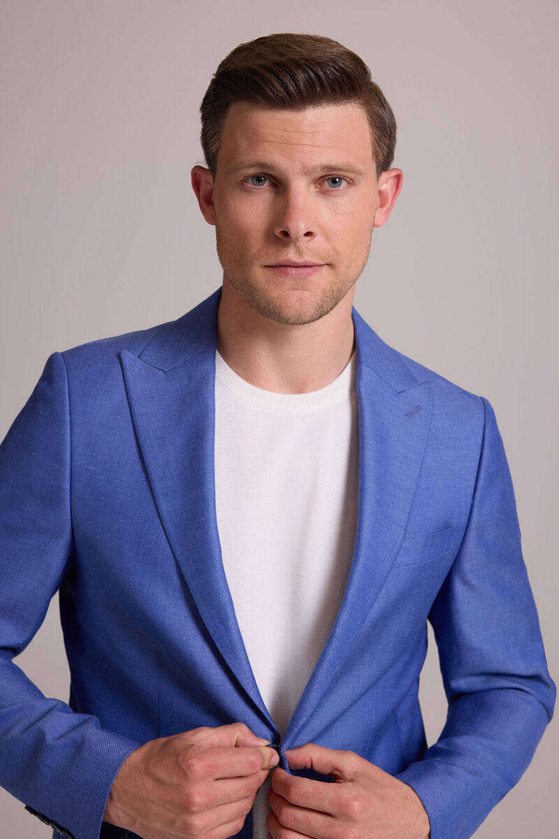 Erkek Saks Mavisi Regular Fit Sivri Yaka Tek Ceket - 2