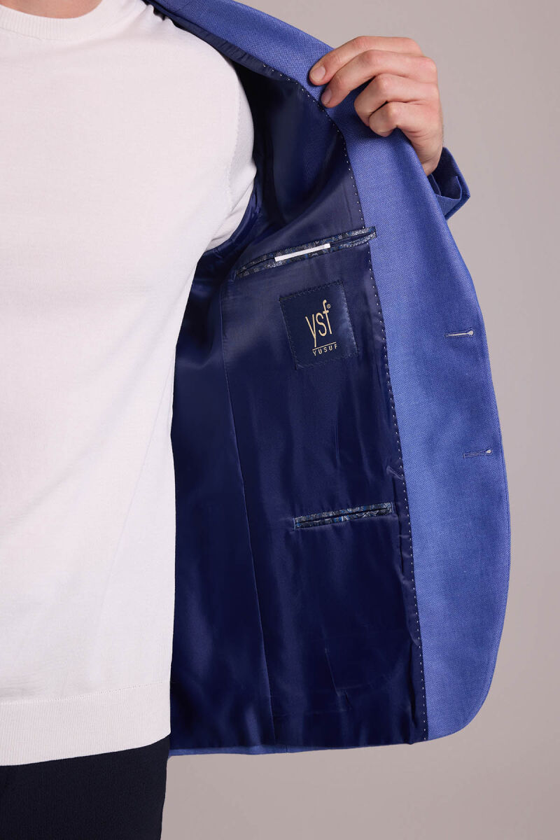 Erkek Saks Mavisi Regular Fit Sivri Yaka Tek Ceket - 8