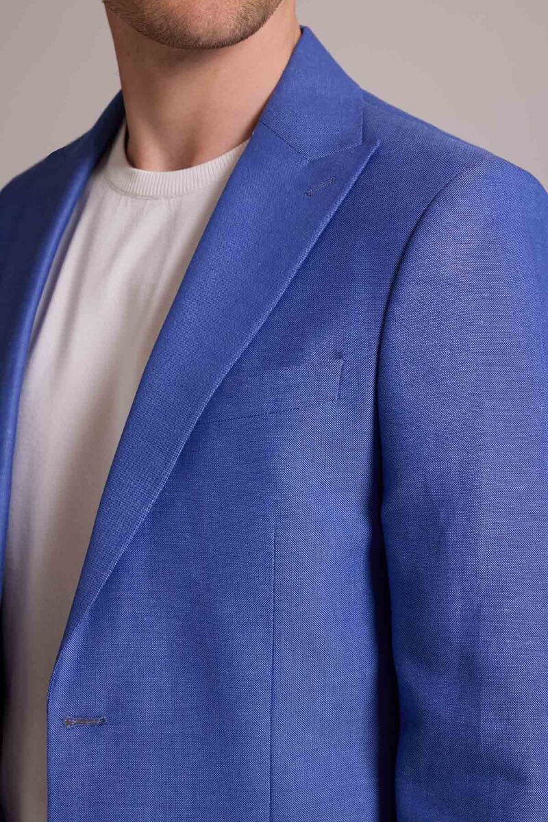 Erkek Saks Mavisi Regular Fit Sivri Yaka Tek Ceket - 9