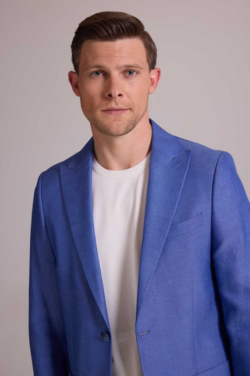 Erkek Saks Mavisi Regular Fit Sivri Yaka Tek Ceket - 5