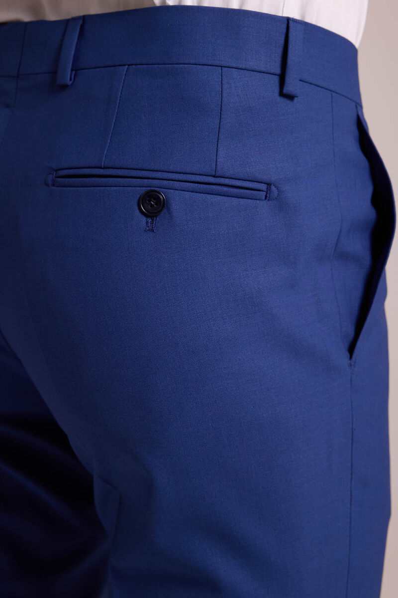 Erkek Saks Mavisi Slim Fit Sivri Yaka Yelekli Yün Takım Elbise - 9