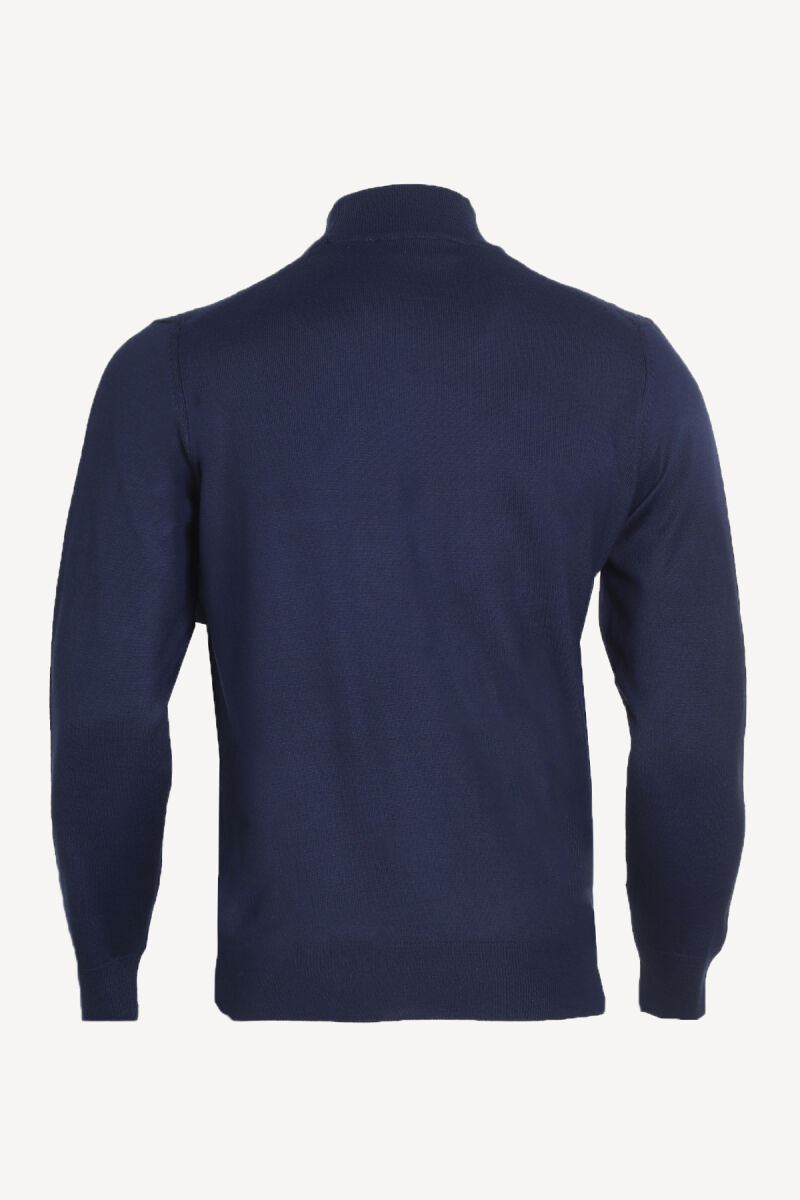 Erkek Saks Mavisi Yarım Balıkçı Yaka Klasik Desenli Triko - 2