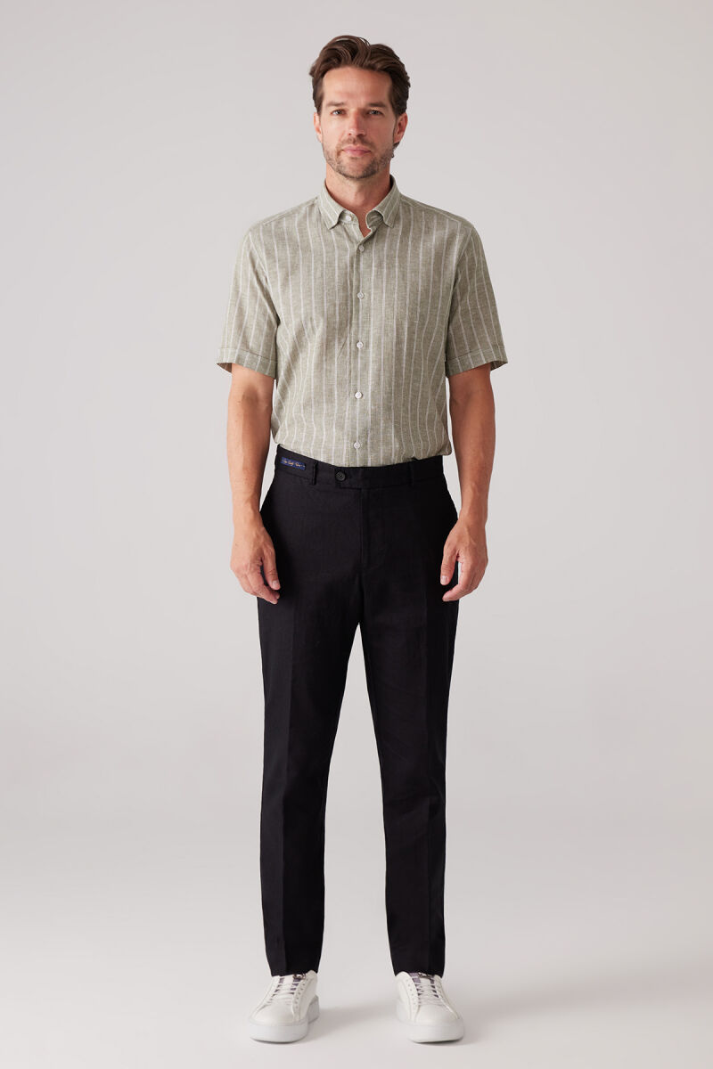 Erkek Siyah %100 Keten Pantolon - 4