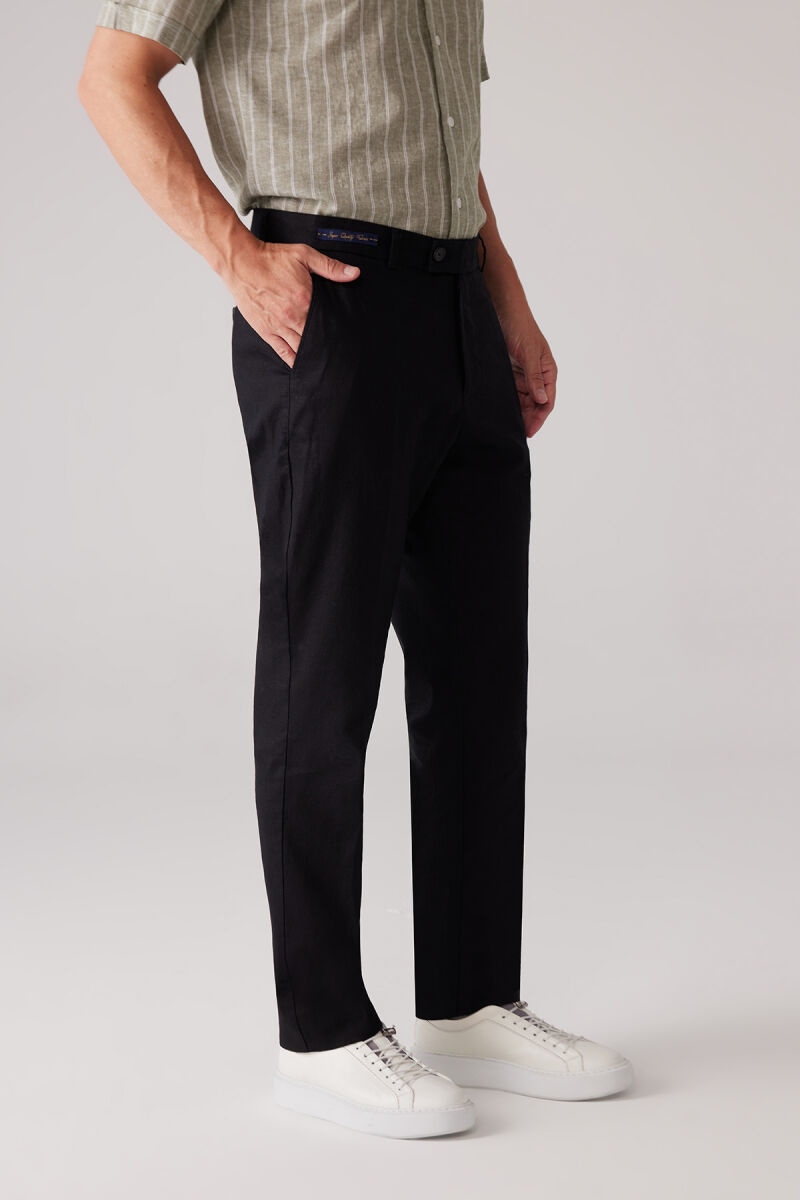 Erkek Siyah %100 Keten Pantolon - 5