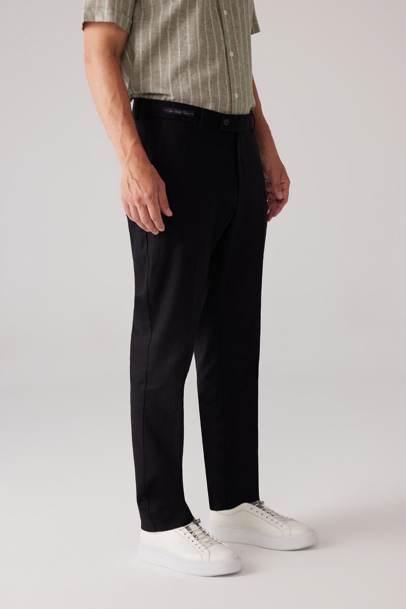 Erkek Siyah %100 Keten Pantolon - 6