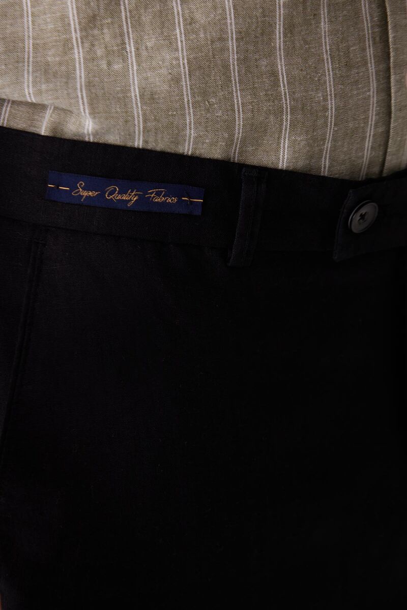 Erkek Siyah %100 Keten Pantolon - 7