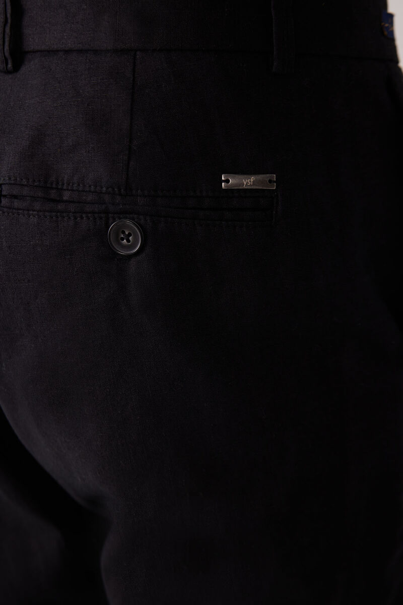 Erkek Siyah %100 Keten Pantolon - 8