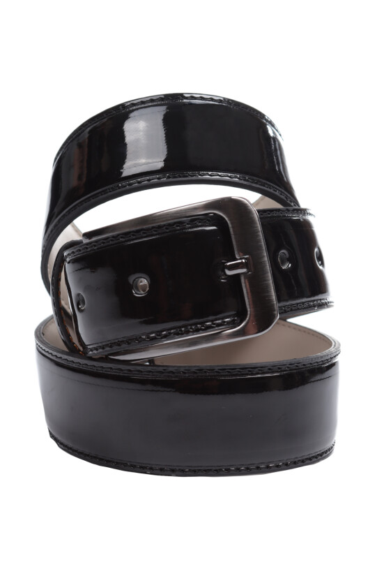 Erkek Siyah Rugan Deri Kemer Dikişli