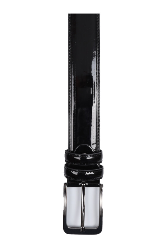 Erkek Siyah Rugan Deri Kemer Dikişli