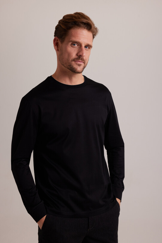 Erkek Siyah Bisiklet Yaka Sweatshirt