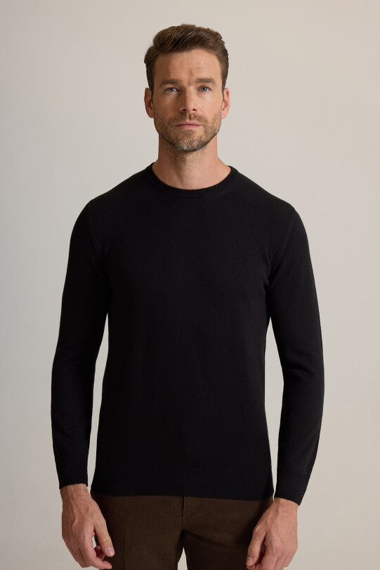 Erkek Siyah Bisiklet Yaka Triko