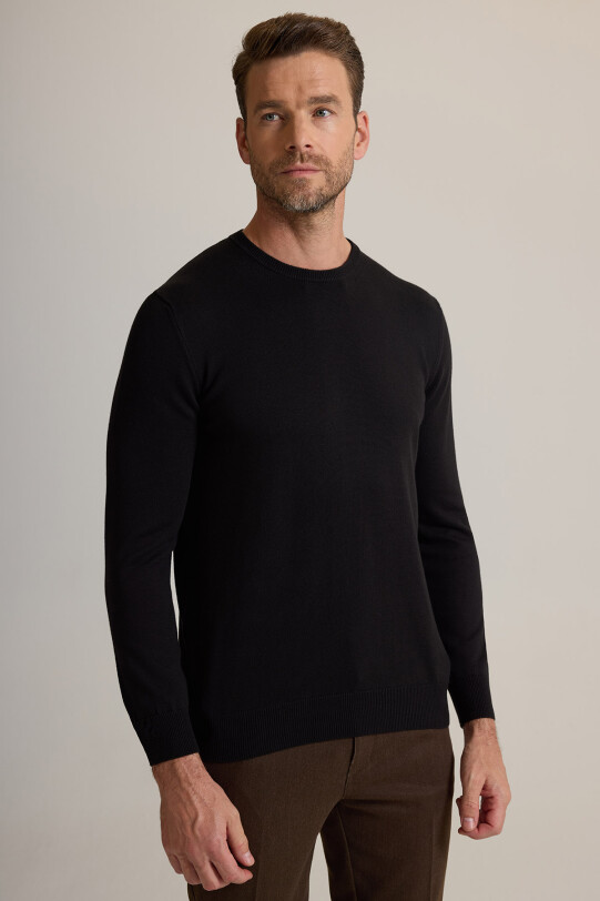 Erkek Siyah Bisiklet Yaka Triko