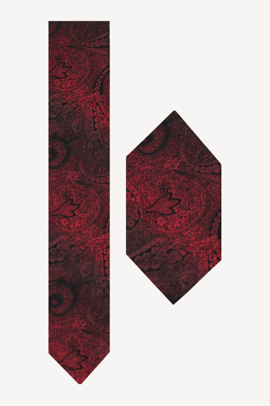 Erkek Siyah Bordo Desenli Kravat Mendilli Set - YSF