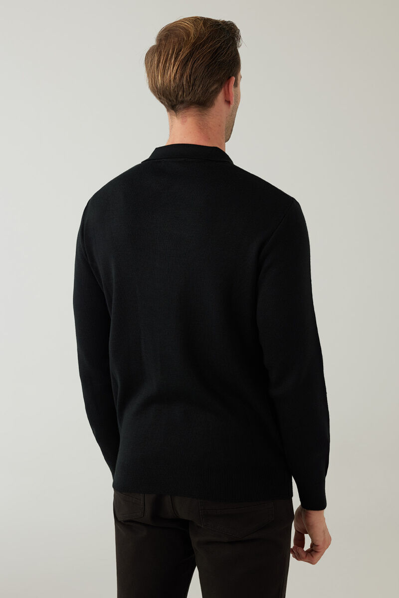 Erkek Siyah Bordo Regular Fit Yün Karışımlı Polo Yaka Triko - 8
