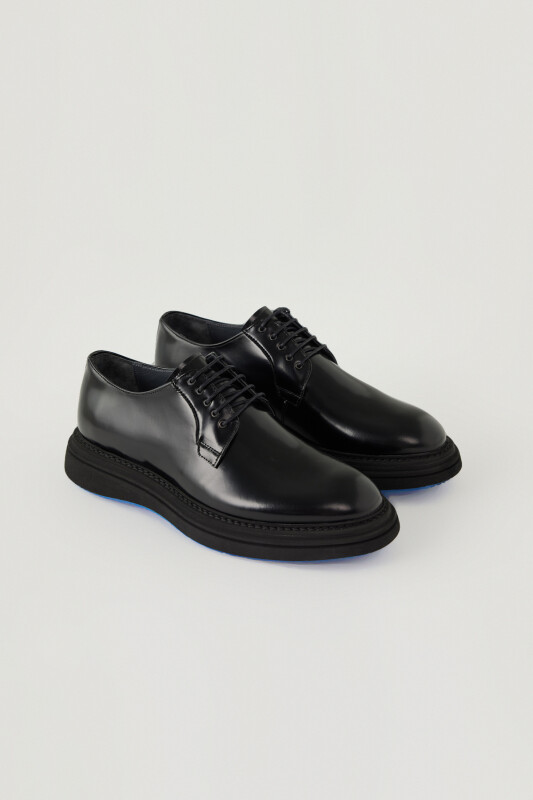 Erkek Siyah Deri Bağcıklı Ayakkabı