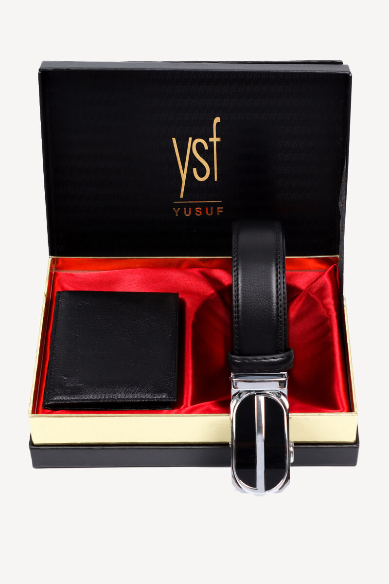Erkek Siyah Deri Cüzdan Kemer Set - 1