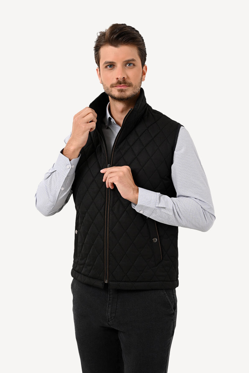 Erkek Siyah Desenli Kapitone Yelek - 2