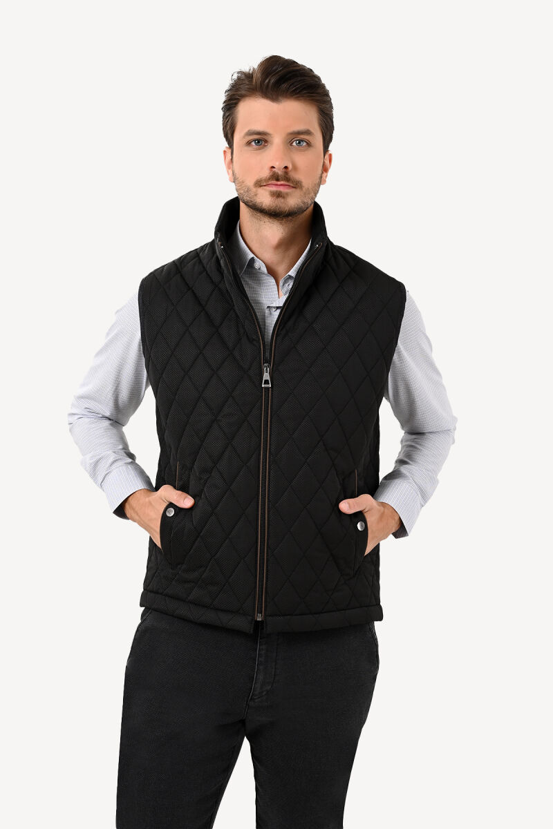 Erkek Siyah Desenli Kapitone Yelek - 3