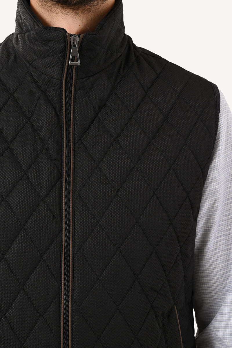 Erkek Siyah Desenli Kapitone Yelek - 4