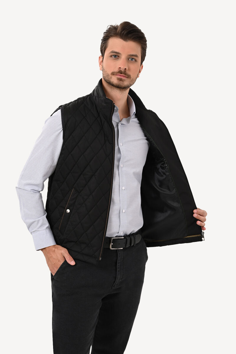 Erkek Siyah Desenli Kapitone Yelek - 6