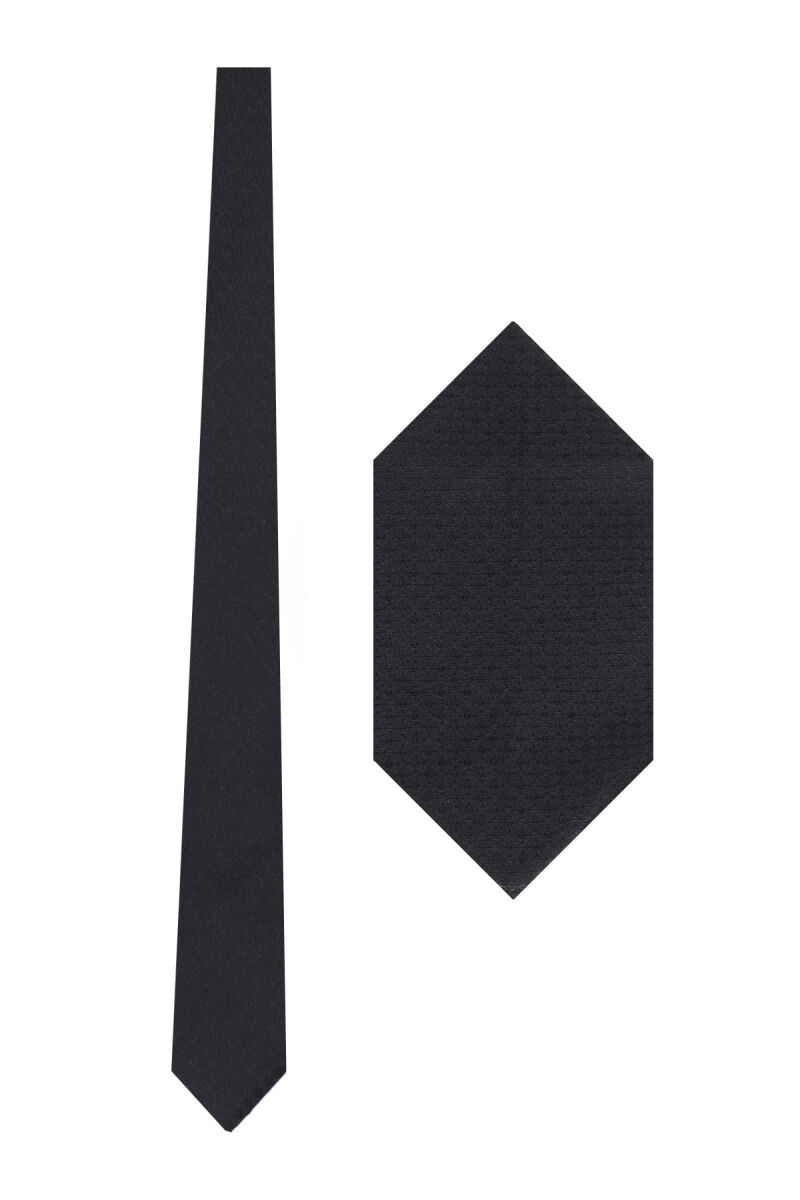 Erkek Siyah Desenli Kravat & Mendil Set - 1