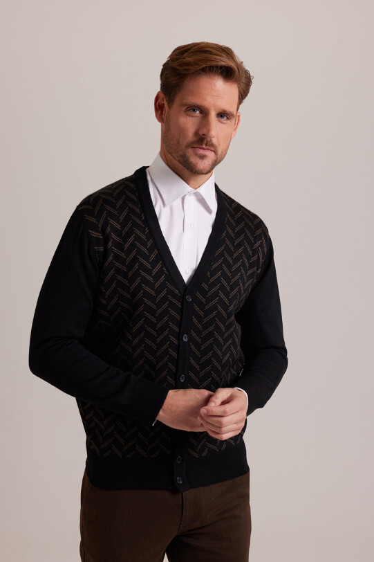 Erkek Siyah Desenli Triko Hırka