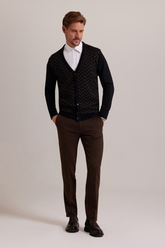 Erkek Siyah Desenli Triko Hırka