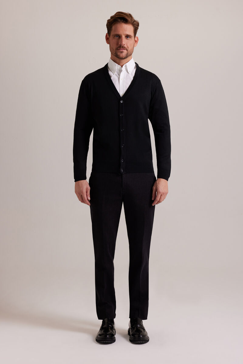 Erkek Siyah Düğmeli Triko Hırka - 5