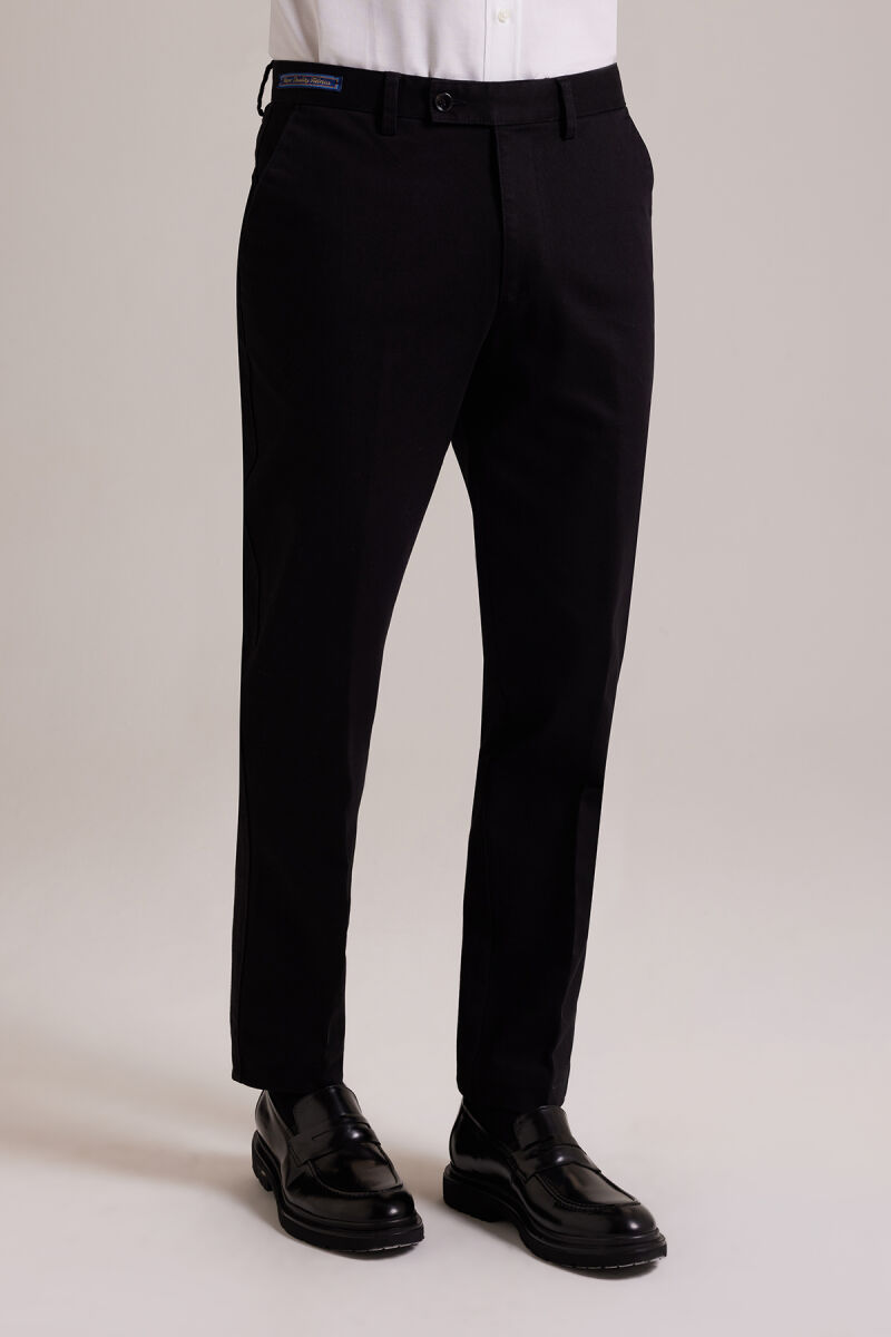 Erkek Siyah Düz Regular Fit Spor Kanvas Pantolon - 2