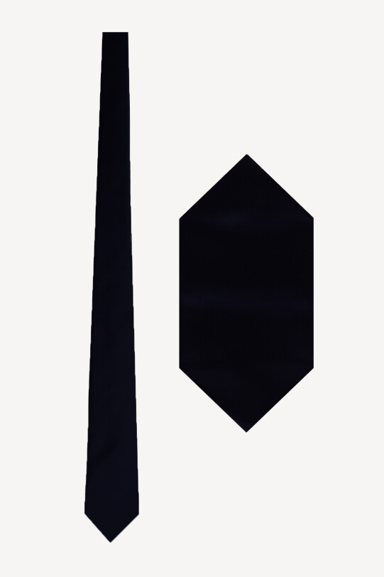 Erkek Siyah Düz Slim Kravat Mendil Set - YSF