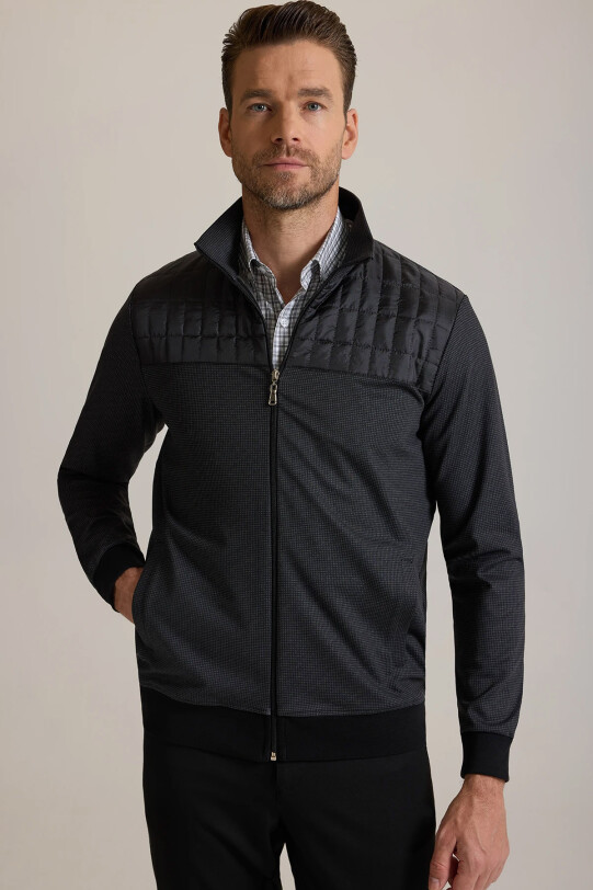 Erkek Siyah Fermuarlı Desenli Sweatshirt